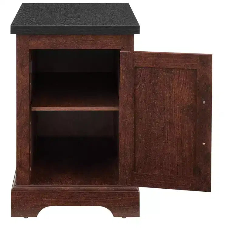 Table d'appoint de ferme avec porte de grange, étagère de rangement réglable et accents métalliques pour salon ou chambre à coucher