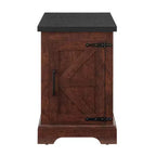 Table d'appoint de ferme avec porte de grange, étagère de rangement réglable et accents métalliques pour salon ou chambre à coucher