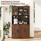 CuisinSmart Armoire de Garde-Manger avec Station de Charge, Meuble de Cuisine de 180 cm avec Portes Vitrées, Grande Armoire de Rangement de Cuisine avec Étagère Supérieure