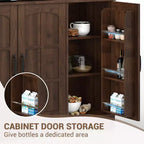 CuisinSmart Armoire de Garde-Manger avec Station de Charge, Meuble de Cuisine de 180 cm avec Portes Vitrées, Grande Armoire de Rangement de Cuisine avec Étagère Supérieure