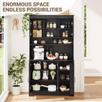 CuisinSmart Armoire de Garde-Manger avec Station de Charge, Meuble de Cuisine de 180 cm avec Portes Vitrées, Grande Armoire de Rangement de Cuisine avec Étagère Supérieure