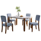 Ensemble table à manger 5 pièces avec table en faux marbre de 117 cm et 4 chaises rembourrées, pieds en bois d'hévéa, pour coin repas