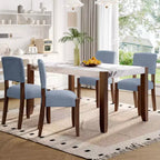 Ensemble table à manger 5 pièces avec table en faux marbre de 117 cm et 4 chaises rembourrées, pieds en bois d'hévéa, pour coin repas