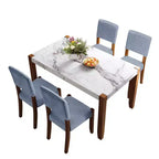 Ensemble table à manger 5 pièces avec table en faux marbre de 117 cm et 4 chaises rembourrées, pieds en bois d'hévéa, pour coin repas