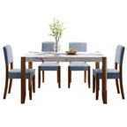 Ensemble table à manger 5 pièces avec table en faux marbre de 117 cm et 4 chaises rembourrées, pieds en bois d'hévéa, pour coin repas