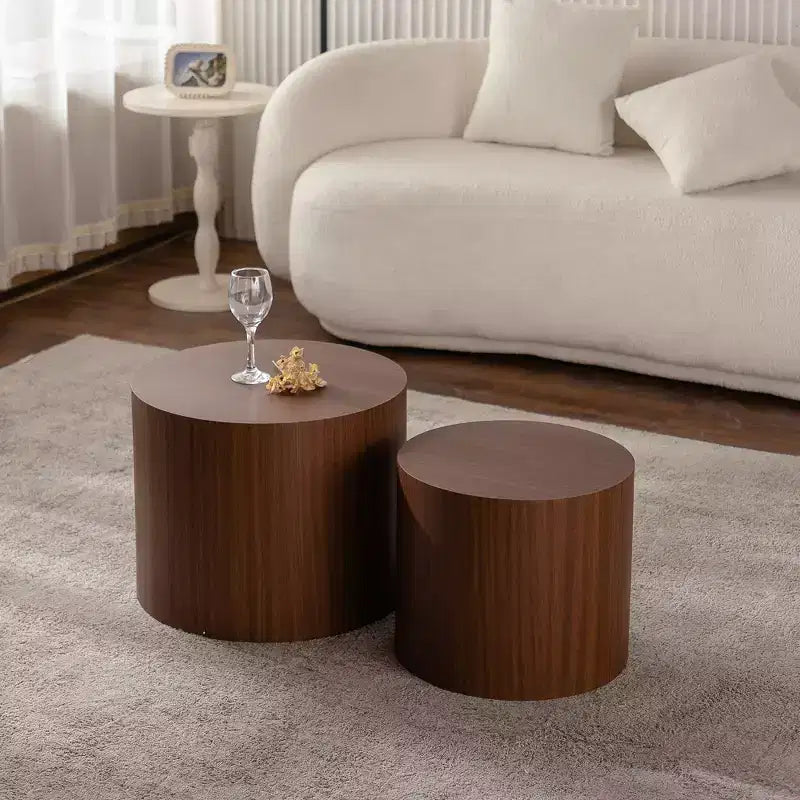 Lot de 2 tables basses gigognes rondes, design compact et gain de place, pour salon ou chambre à coucher