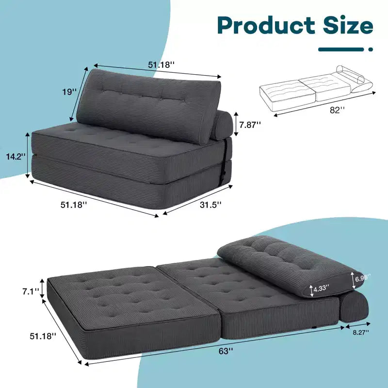 WARMOUNTS Canapé-lit pliable avec dossier réglable, Canapé-lit convertible pleine grandeur pour salon et bureau