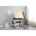 Table à dessin à hauteur réglable, plateau en chêne inclinable de 0 à 75°, 2 tiroirs de rangement, tabouret, bureau d'artiste pour le dessin, la peinture, l'artisanat, l'écriture