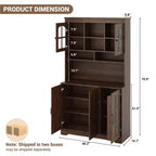 COZONY Armoire de cuisine haute de 180 cm avec portes en verre, meuble de rangement de cuisine avec huche pour salle à manger et salon
