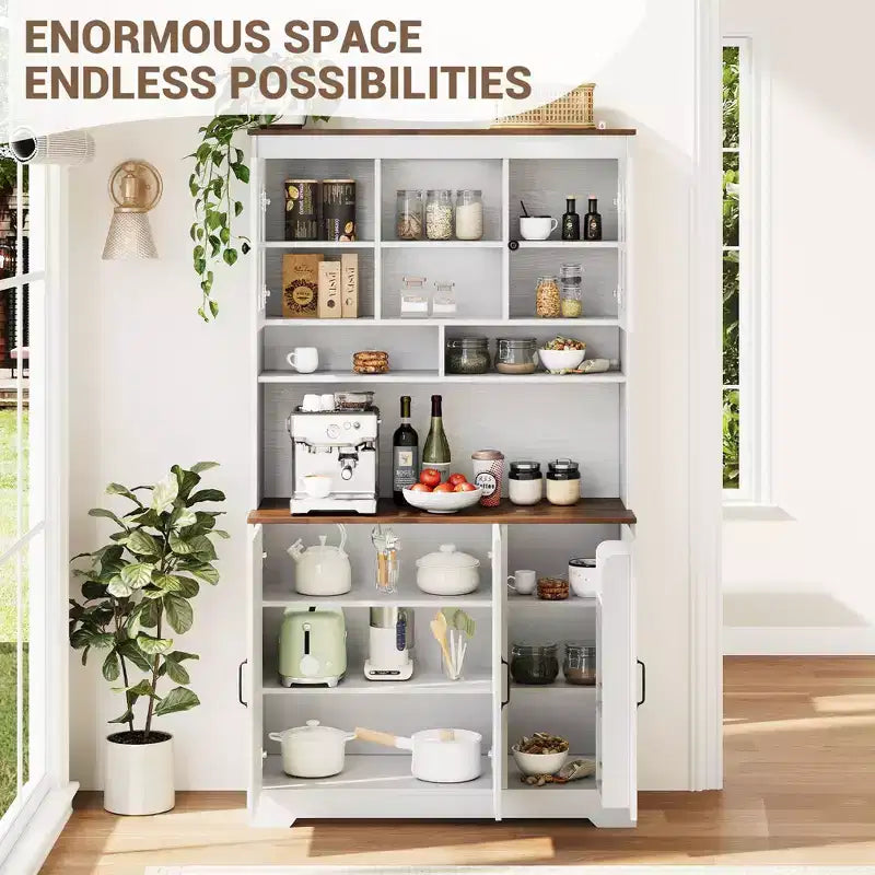 COZONY Armoire de cuisine haute de 180 cm avec portes en verre, meuble de rangement de cuisine avec huche pour salle à manger et salon