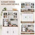 COZONY Armoire de cuisine haute de 180 cm avec portes en verre, meuble de rangement de cuisine avec huche pour salle à manger et salon