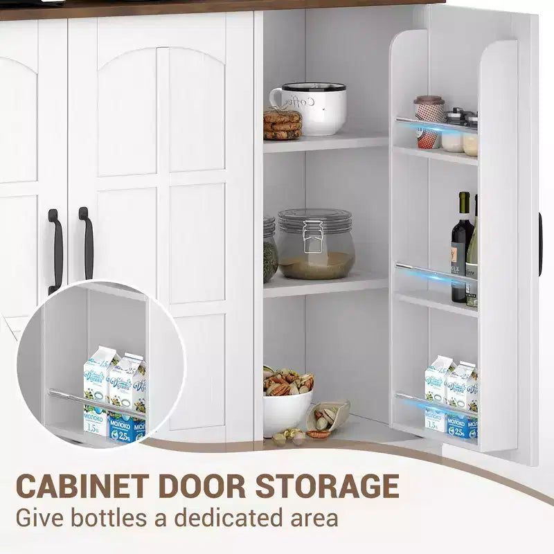 COZONY Armoire de cuisine haute de 180 cm avec portes en verre, meuble de rangement de cuisine avec huche pour salle à manger et salon