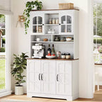 COZONY Armoire de cuisine haute de 180 cm avec portes en verre, meuble de rangement de cuisine avec huche pour salle à manger et salon
