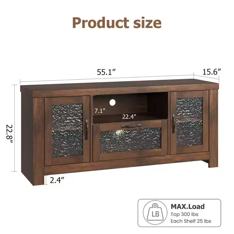 Meuble TV de ferme de 140 cm avec portes en acrylique - Capacité de charge de 136 kg et étagères réglables, meuble TV pour salon ou chambre à coucher