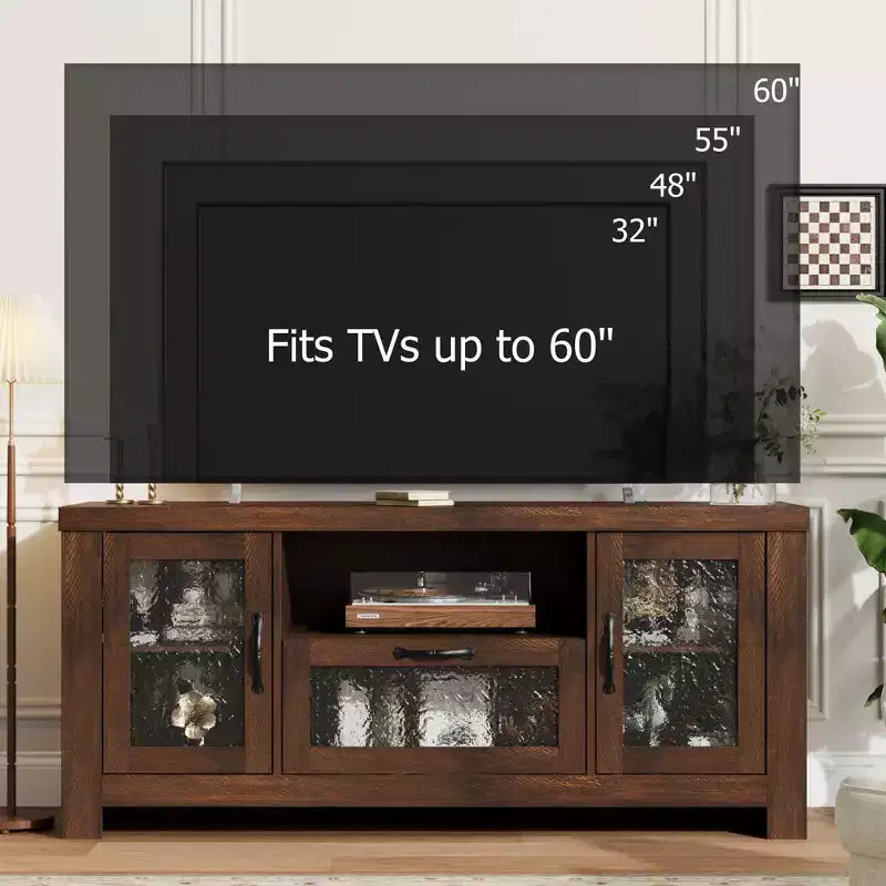 Meuble TV de ferme de 140 cm avec portes en acrylique - Capacité de charge de 136 kg et étagères réglables, meuble TV pour salon ou chambre à coucher