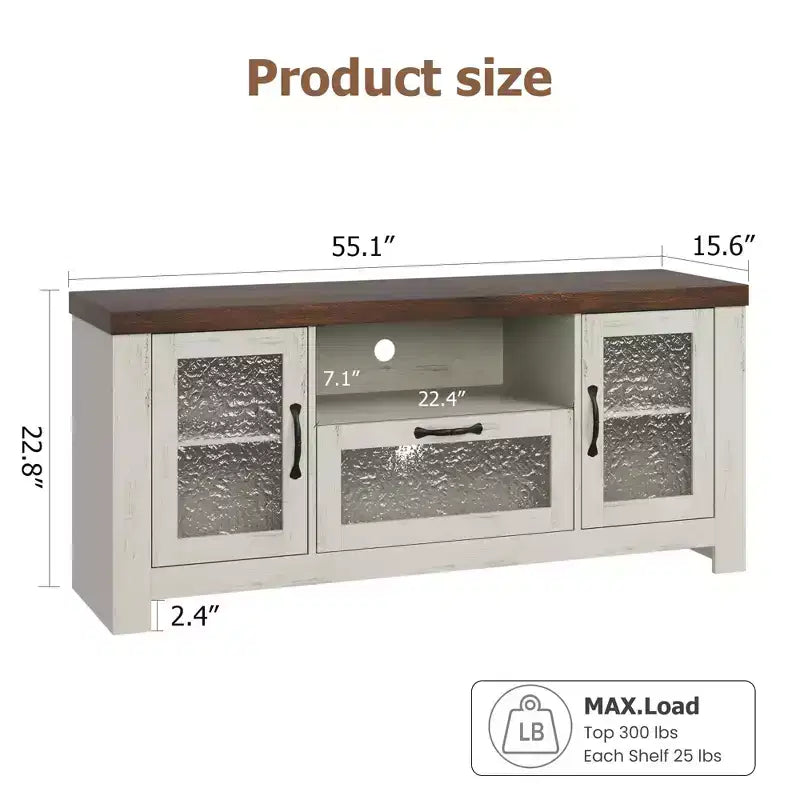 Meuble TV de ferme de 140 cm avec portes en acrylique - Capacité de charge de 136 kg et étagères réglables, meuble TV pour salon ou chambre à coucher