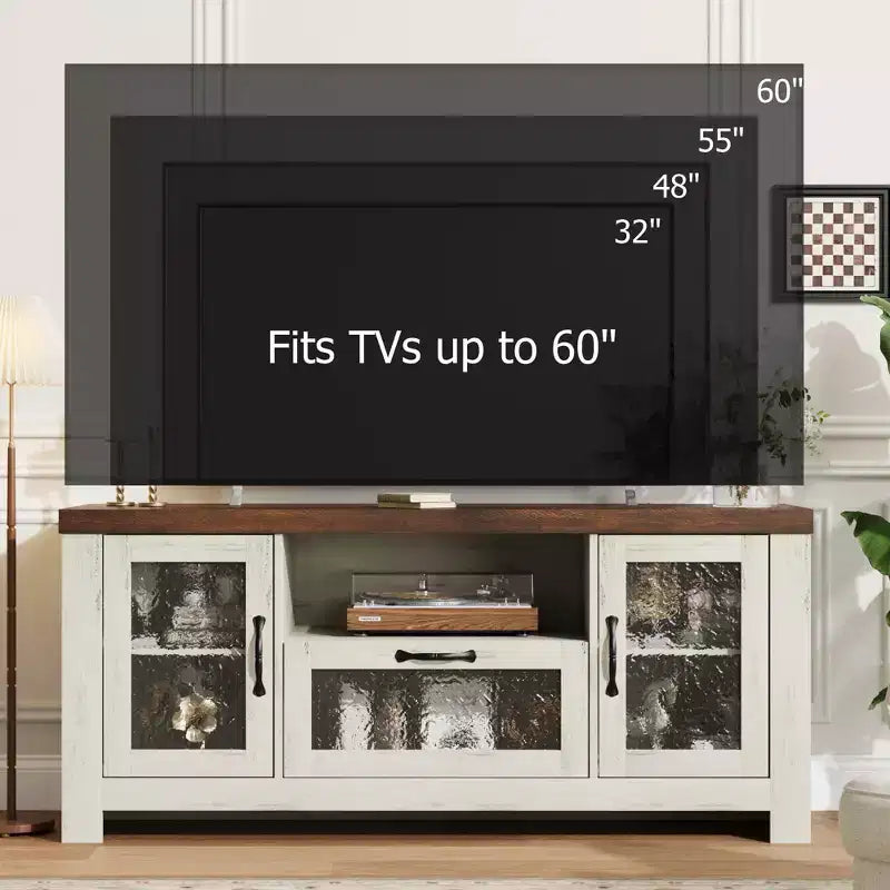 Meuble TV de ferme de 140 cm avec portes en acrylique - Capacité de charge de 136 kg et étagères réglables, meuble TV pour salon ou chambre à coucher