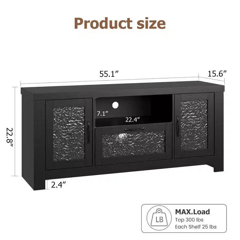 Meuble TV de ferme de 140 cm avec portes en acrylique - Capacité de charge de 136 kg et étagères réglables, meuble TV pour salon ou chambre à coucher