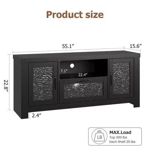 Meuble TV de ferme de 140 cm avec portes en acrylique - Capacité de charge de 136 kg et étagères réglables, meuble TV pour salon ou chambre à coucher