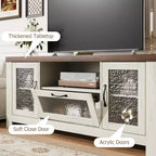 Meuble TV de ferme de 140 cm avec portes en acrylique - Capacité de charge de 136 kg et étagères réglables, meuble TV pour salon ou chambre à coucher