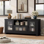 Meuble TV de ferme de 140 cm avec portes en acrylique - Capacité de charge de 136 kg et étagères réglables, meuble TV pour salon ou chambre à coucher