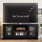 Meuble TV de ferme de 140 cm avec portes en acrylique - Capacité de charge de 136 kg et étagères réglables, meuble TV pour salon ou chambre à coucher