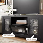 Meuble TV de ferme de 140 cm avec portes en acrylique - Capacité de charge de 136 kg et étagères réglables, meuble TV pour salon ou chambre à coucher