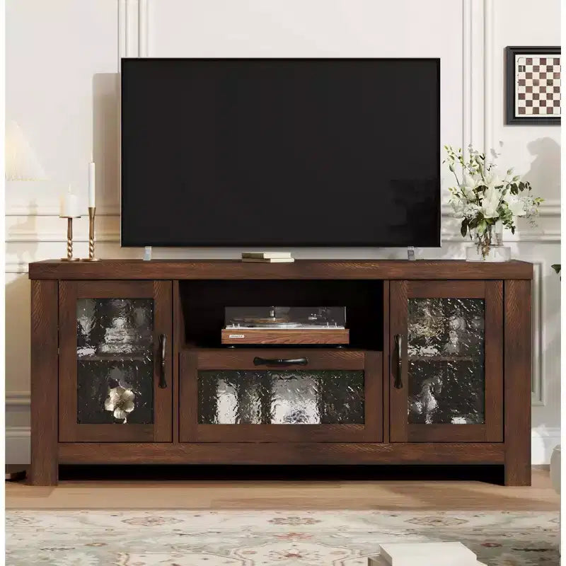 Meuble TV de ferme de 140 cm avec portes en acrylique - Capacité de charge de 136 kg et étagères réglables, meuble TV pour salon ou chambre à coucher