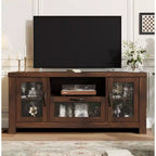 Meuble TV de ferme de 140 cm avec portes en acrylique - Capacité de charge de 136 kg et étagères réglables, meuble TV pour salon ou chambre à coucher
