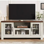 Meuble TV de ferme de 140 cm avec portes en acrylique - Capacité de charge de 136 kg et étagères réglables, meuble TV pour salon ou chambre à coucher