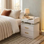 Table de Chevet FurnitureR avec Lumières LED et Chargement USB, Table de Nuit Flottante avec 2 Tiroirs, Table d'Appoint Moderne pour Chambre à Coucher, Salon, Bureau