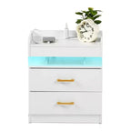 Table de Chevet FurnitureR avec Lumières LED et Chargement USB, Table de Nuit Flottante avec 2 Tiroirs, Table d'Appoint Moderne pour Chambre à Coucher, Salon, Bureau
