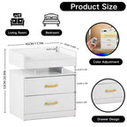 Table de Chevet FurnitureR avec Lumières LED et Chargement USB, Table de Nuit Flottante avec 2 Tiroirs, Table d'Appoint Moderne pour Chambre à Coucher, Salon, Bureau