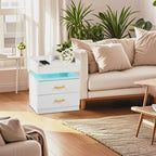 Table de Chevet FurnitureR avec Lumières LED et Chargement USB, Table de Nuit Flottante avec 2 Tiroirs, Table d'Appoint Moderne pour Chambre à Coucher, Salon, Bureau