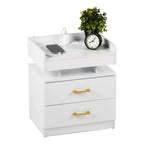 Table de Chevet FurnitureR avec Lumières LED et Chargement USB, Table de Nuit Flottante avec 2 Tiroirs, Table d'Appoint Moderne pour Chambre à Coucher, Salon, Bureau