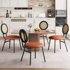 Chaises de salle à manger modernes rembourrées avec dossier en rotin naturel et pieds en métal, lot de 4 peu encombrant pour cuisine, salle à manger