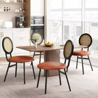 Chaises de salle à manger modernes rembourrées avec dossier en rotin naturel et pieds en métal, lot de 4 peu encombrant pour cuisine, salle à manger