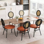 Chaises de salle à manger modernes rembourrées avec dossier en rotin naturel et pieds en métal, lot de 4 peu encombrant pour cuisine, salle à manger
