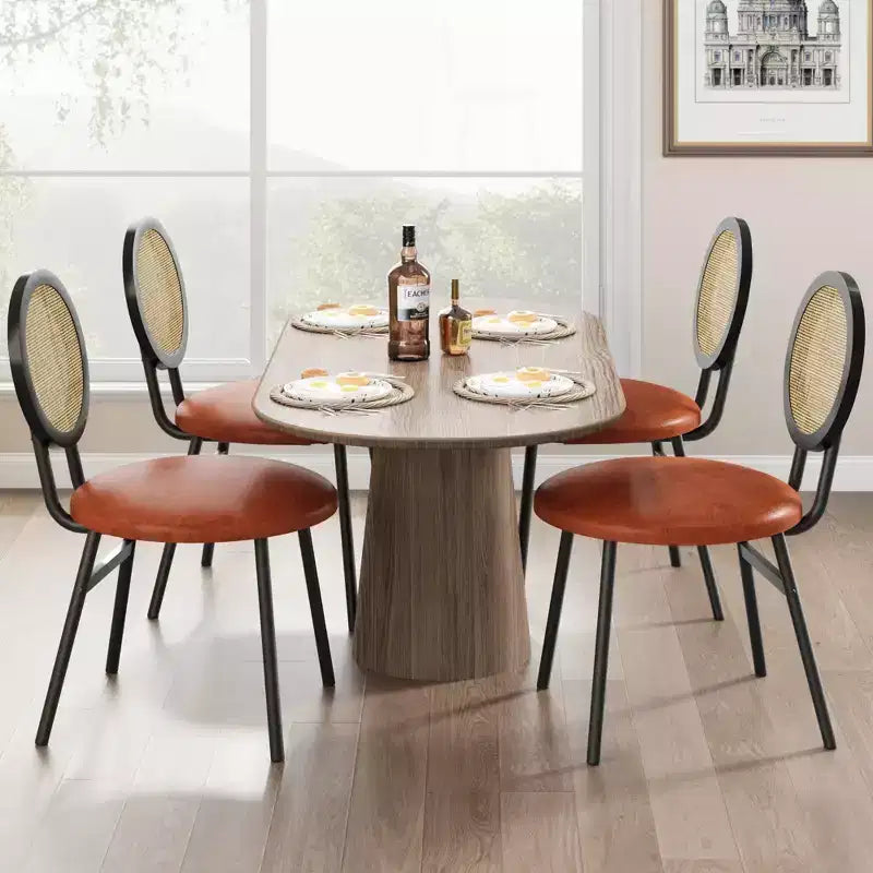Chaises de salle à manger modernes rembourrées avec dossier en rotin naturel et pieds en métal, lot de 4 peu encombrant pour cuisine, salle à manger