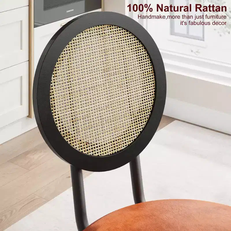 Chaises de salle à manger modernes rembourrées avec dossier en rotin naturel et pieds en métal, lot de 4 peu encombrant pour cuisine, salle à manger