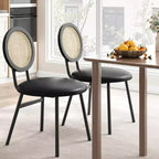 Chaises de salle à manger modernes rembourrées avec dossier en rotin naturel et pieds en métal, lot de 4 peu encombrant pour cuisine, salle à manger
