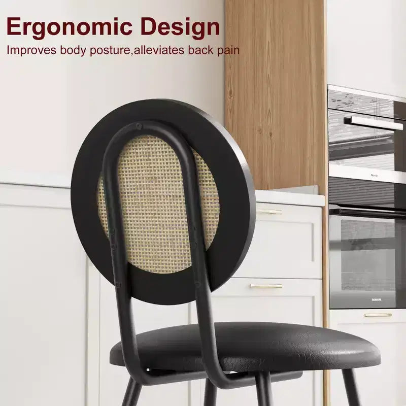 Chaises de salle à manger modernes rembourrées avec dossier en rotin naturel et pieds en métal, lot de 4 peu encombrant pour cuisine, salle à manger