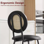 Chaises de salle à manger modernes rembourrées avec dossier en rotin naturel et pieds en métal, lot de 4 peu encombrant pour cuisine, salle à manger
