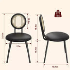 Chaises de salle à manger modernes rembourrées avec dossier en rotin naturel et pieds en métal, lot de 4 peu encombrant pour cuisine, salle à manger