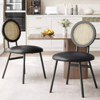 Chaises de salle à manger modernes rembourrées avec dossier en rotin naturel et pieds en métal, lot de 4 peu encombrant pour cuisine, salle à manger