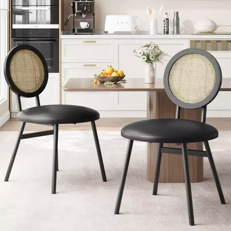 Chaises de salle à manger modernes rembourrées avec dossier en rotin naturel et pieds en métal, lot de 4 peu encombrant pour cuisine, salle à manger