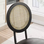 Chaises de salle à manger modernes rembourrées avec dossier en rotin naturel et pieds en métal, lot de 4 peu encombrant pour cuisine, salle à manger