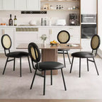 Chaises de salle à manger modernes rembourrées avec dossier en rotin naturel et pieds en métal, lot de 4 peu encombrant pour cuisine, salle à manger