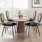 Chaises de salle à manger modernes rembourrées avec dossier en rotin naturel et pieds en métal, lot de 4 peu encombrant pour cuisine, salle à manger