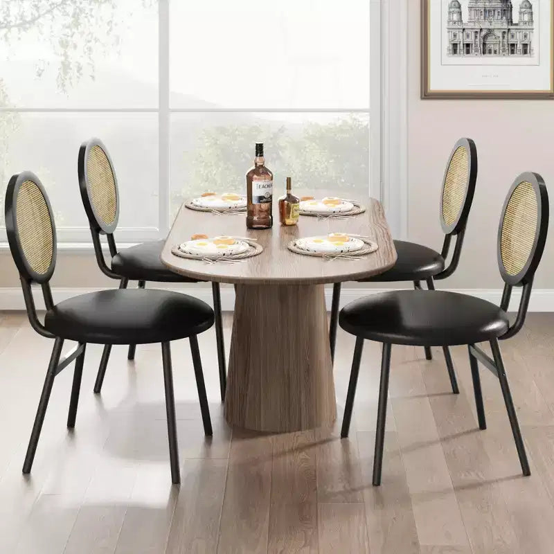 Chaises de salle à manger modernes rembourrées avec dossier en rotin naturel et pieds en métal, lot de 4 peu encombrant pour cuisine, salle à manger